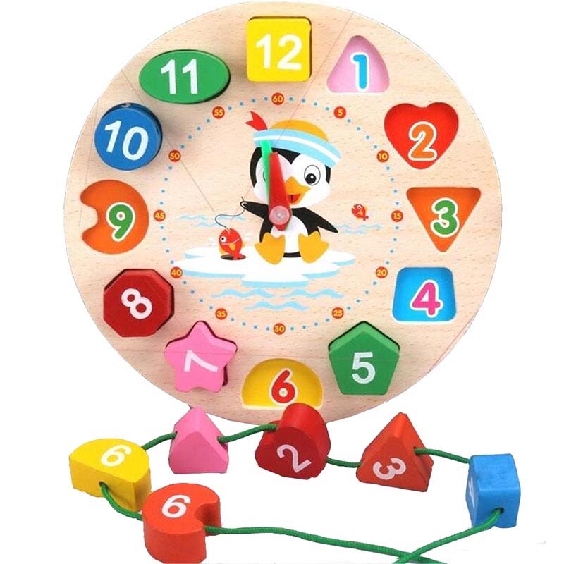 Wooden Clock Puzzles Time Learning Shape Sorting