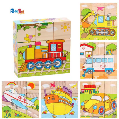 6 Side Painting Transport Cube Block 3D Wooden Puzzle