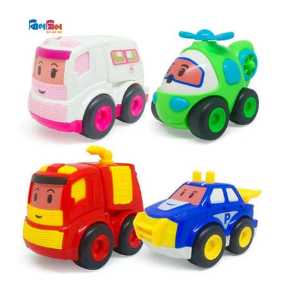 Powered Cartoon Car Toy Set - 4 Pieces