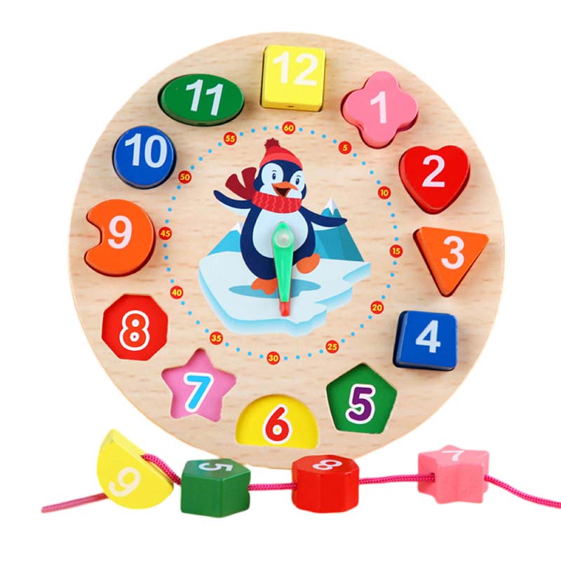 Wooden Clock Puzzles Time Learning Shape Sorting