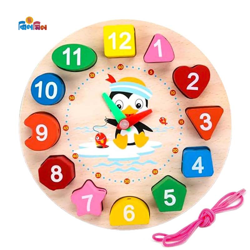 Wooden Clock Puzzles Time Learning Shape Sorting