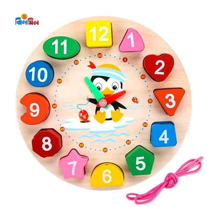 Wooden Clock Puzzles Time Learning Shape Sorting