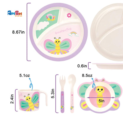 5pcs Bamboo Fibre Children Tableware Dining Set