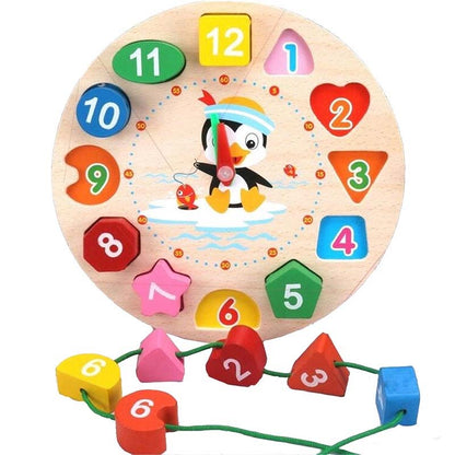 Wooden Clock Puzzles Time Learning Shape Sorting