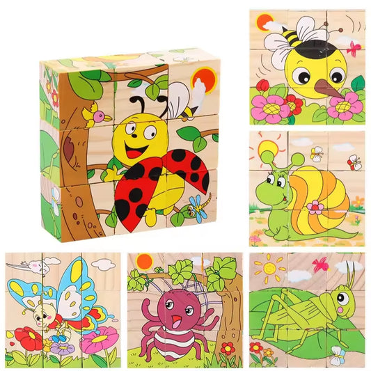 6 Side Painting Insects Block 3D Wooden Puzzle